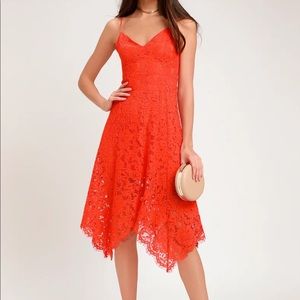 One Wish Orange Lace Midi Dress